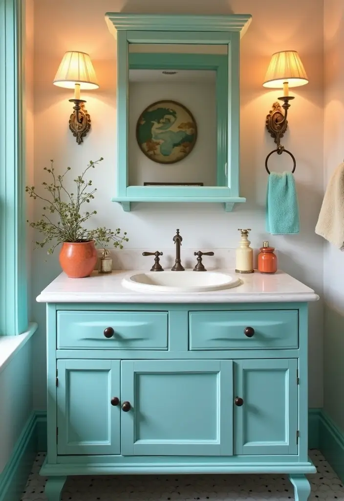 27 Colored Bathroom Vanity Ideas That Pop 167 27 Colored Bathroom Vanity Ideas That Pop - 25. Nostalgic Light Blue 1