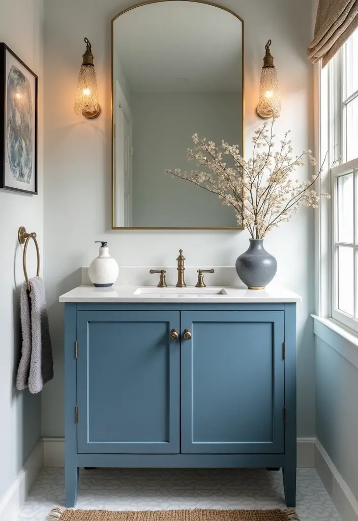 27 Colored Bathroom Vanity Ideas That Pop 174 27 Colored Bathroom Vanity Ideas That Pop - 26. Chic Steel Blue 1