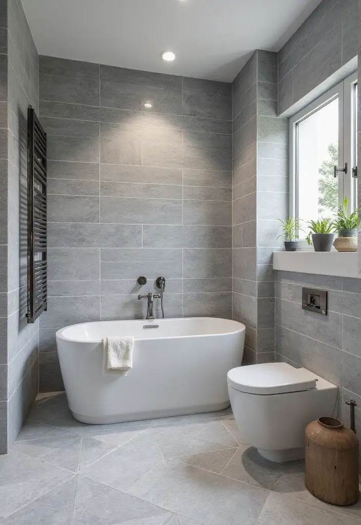 27 Gray Tile Bathroom Designs That Feel Timeless - 1. Sleek Subway Tile Elegance 1