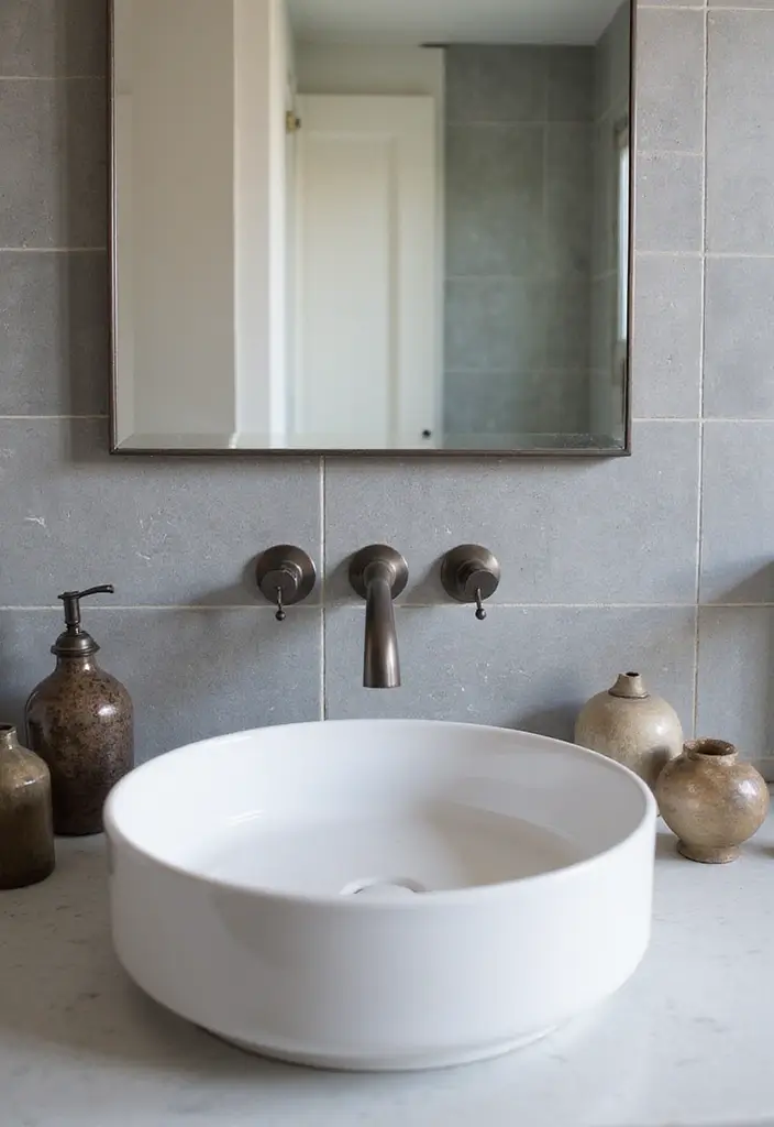 27 Gray Tile Bathroom Designs That Feel Timeless - 11. Gray Tile Backsplashes 1