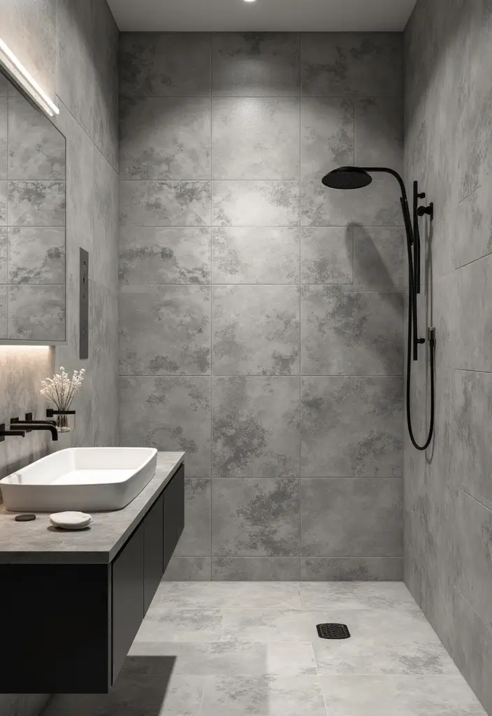 27 Gray Tile Bathroom Designs That Feel Timeless - 18. Textured Gray Tiles 1
