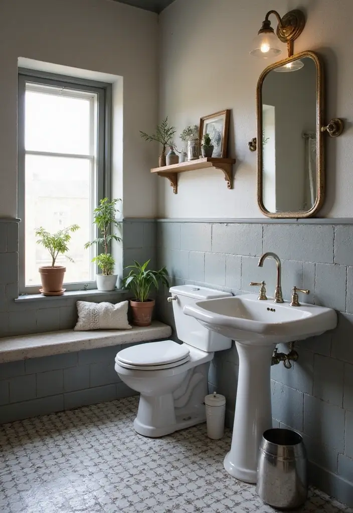 27 Gray Tile Bathroom Designs That Feel Timeless - 23. Gray Tiles for Vintage Styles 1