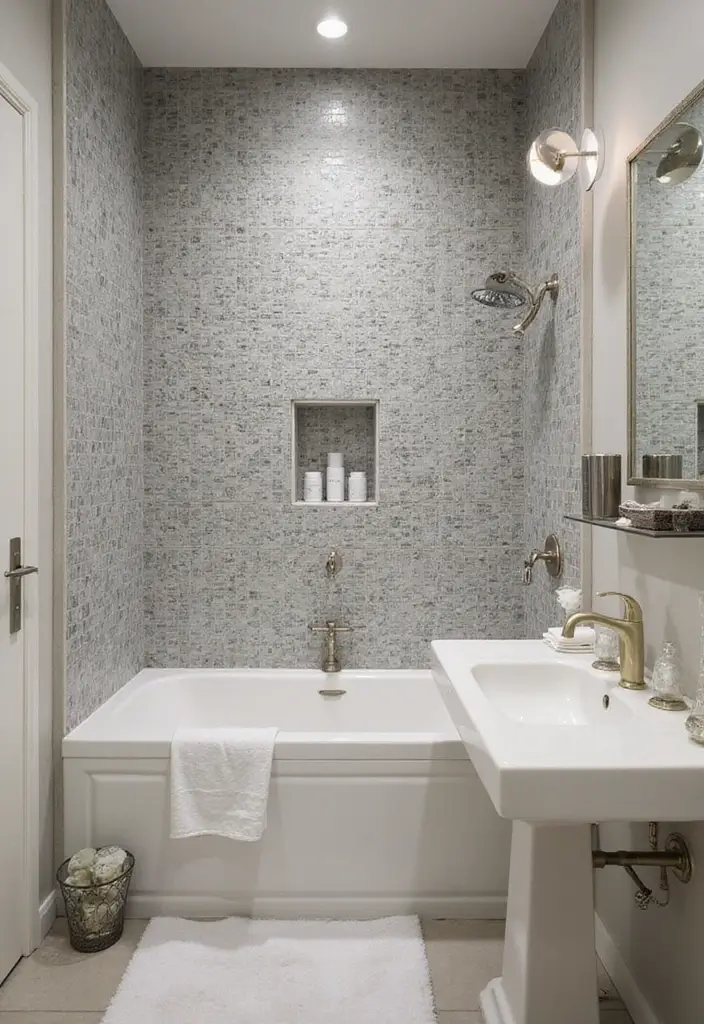 27 Grey And Cream Bathroom Ideas For Neutral Lovers - 13. Grey Mosaic Tiles 1