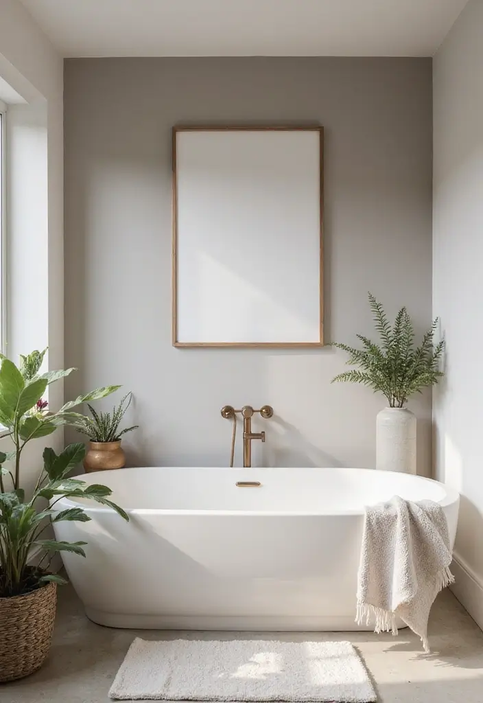 27 Grey And Cream Bathroom Ideas For Neutral Lovers - 26. Minimalist Artwork Displays 1