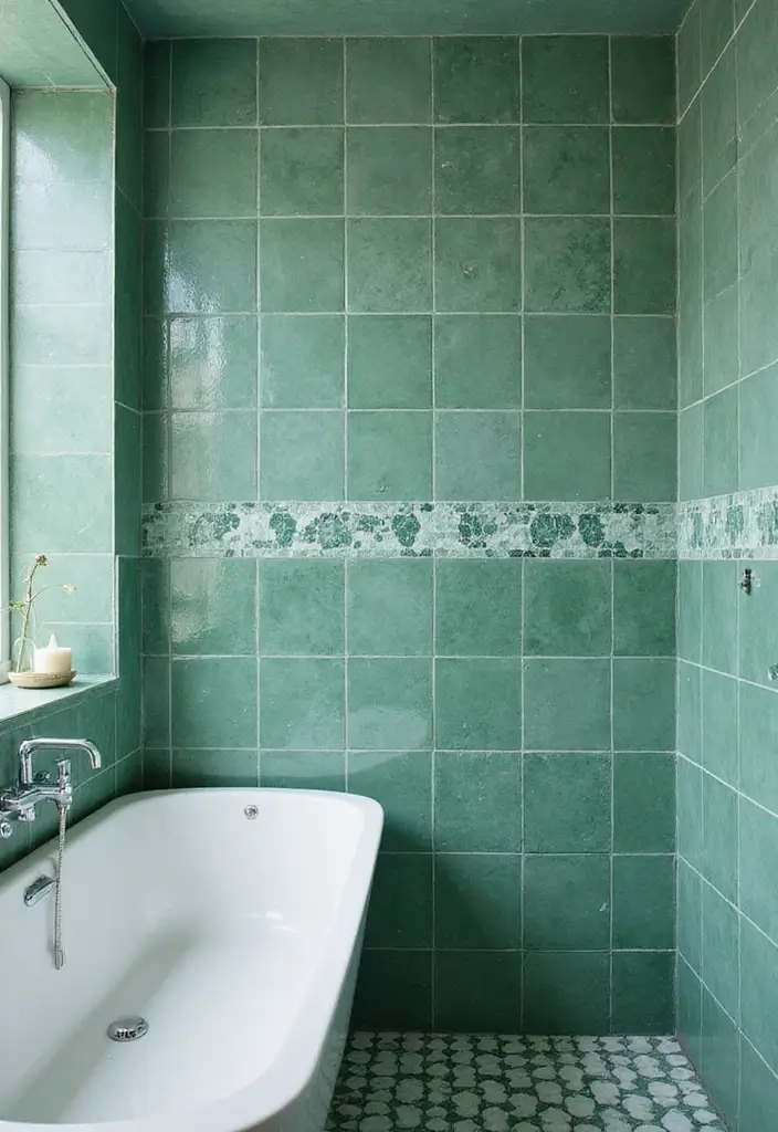 27 Jade Green Bathroom Ideas That Calm The Mind - 13. Statement Backsplash 1
