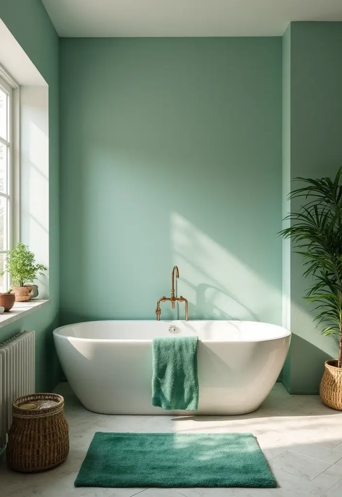 27 Jade Green Bathroom Ideas That Calm The Mind - 17. Beautiful Green Rugs 1