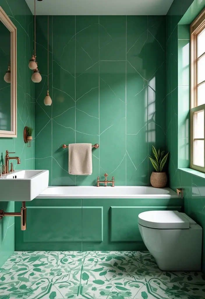 27 Jade Green Bathroom Ideas That Calm The Mind - 21. Geometric Patterns 1