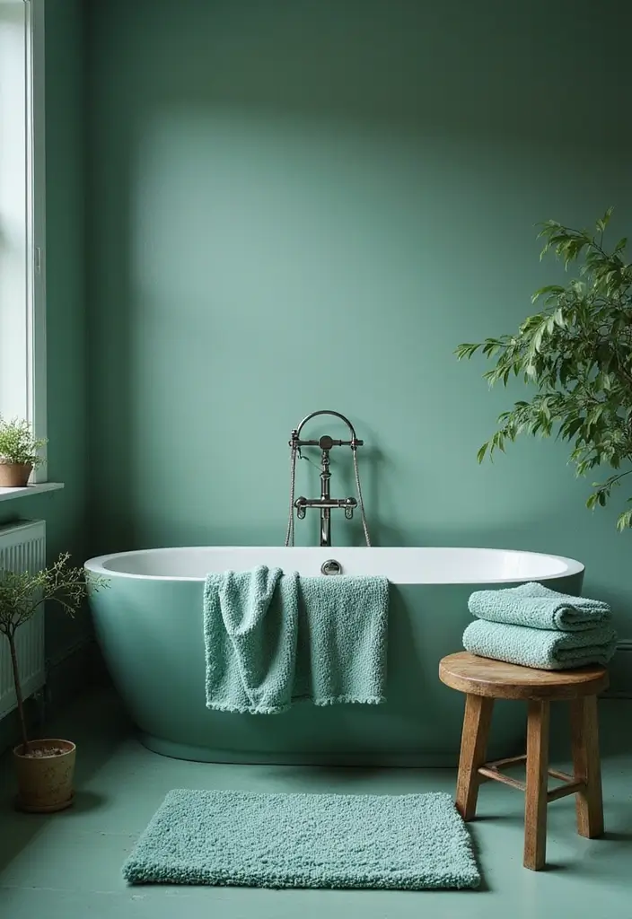 27 Jade Green Bathroom Ideas That Calm The Mind - 22. Layered Textiles 1