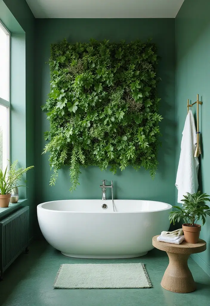 27 Jade Green Bathroom Ideas That Calm The Mind - 27. Vertical Gardens 1