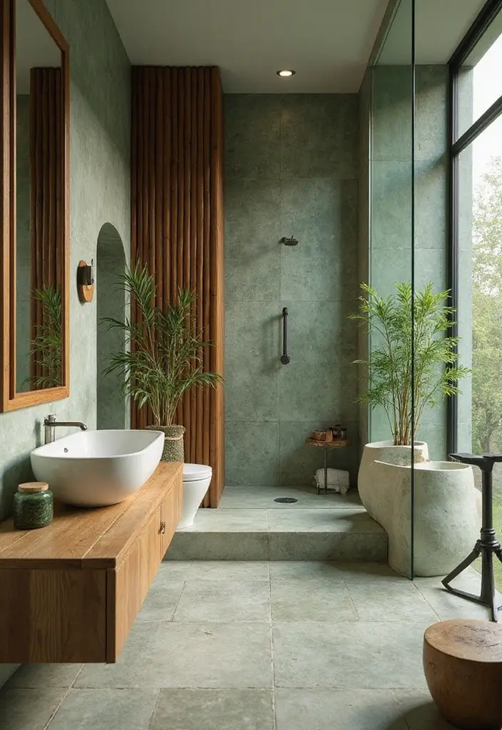 27 Jade Green Bathroom Ideas That Calm The Mind - 9. Earthy Textures 1