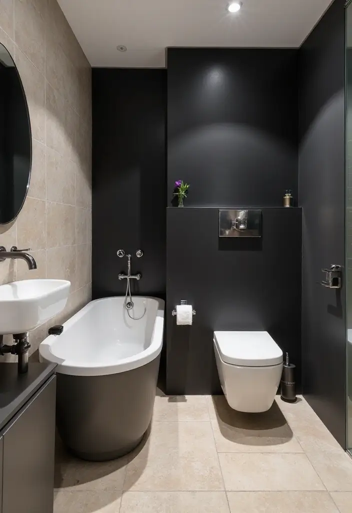 27 Modern Bathroom Black Design Trends For 2024 - 18. Black Accent Walls 1