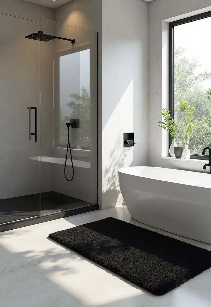 27 Modern Bathroom Black Design Trends For 2024 - 27. Black Shower Mats 1
