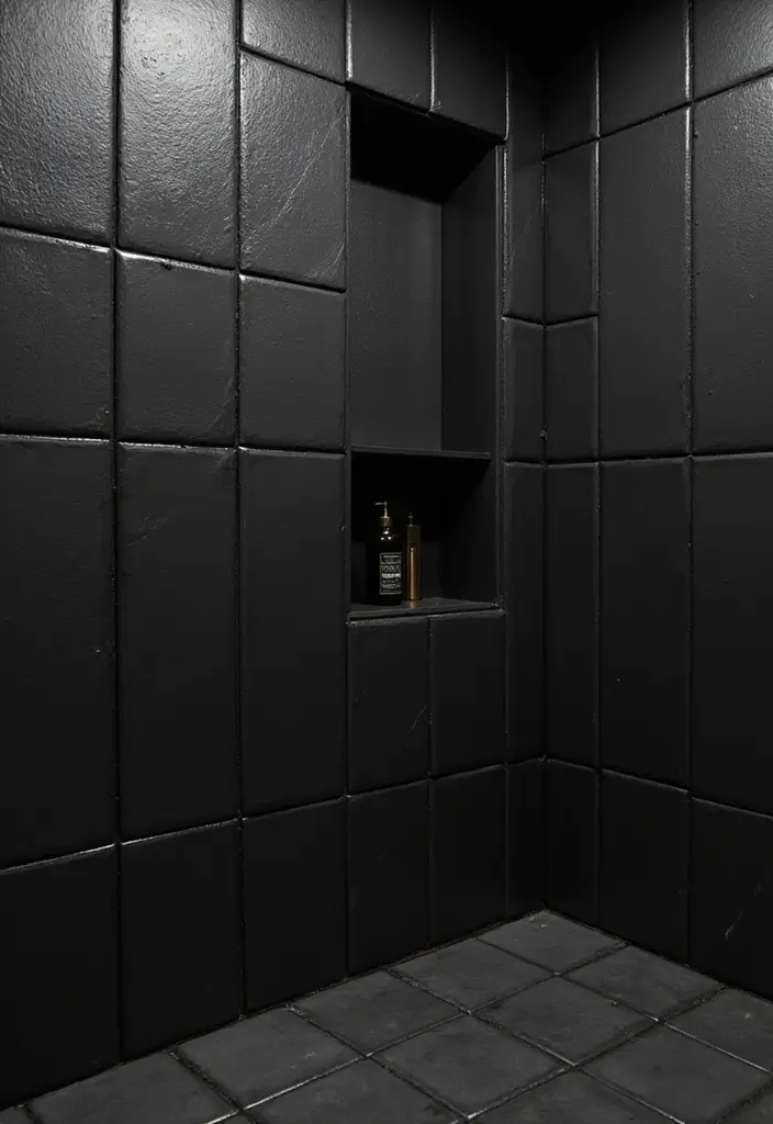 27 Modern Bathroom Design Black And Sleek - 1. Luxurious Black Tile 1