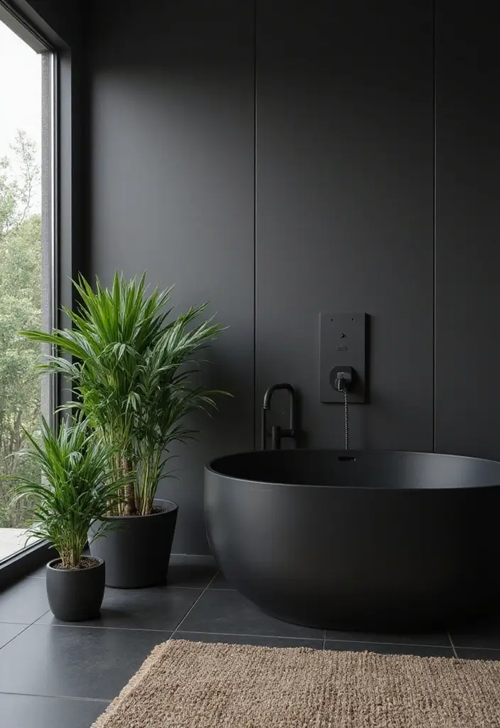 27 Modern Bathroom Design Black And Sleek - 13. Plants in Black Pots 1