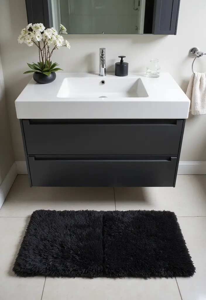 27 Modern Bathroom Design Black And Sleek - 15. Elegant Black Bath Mats 1
