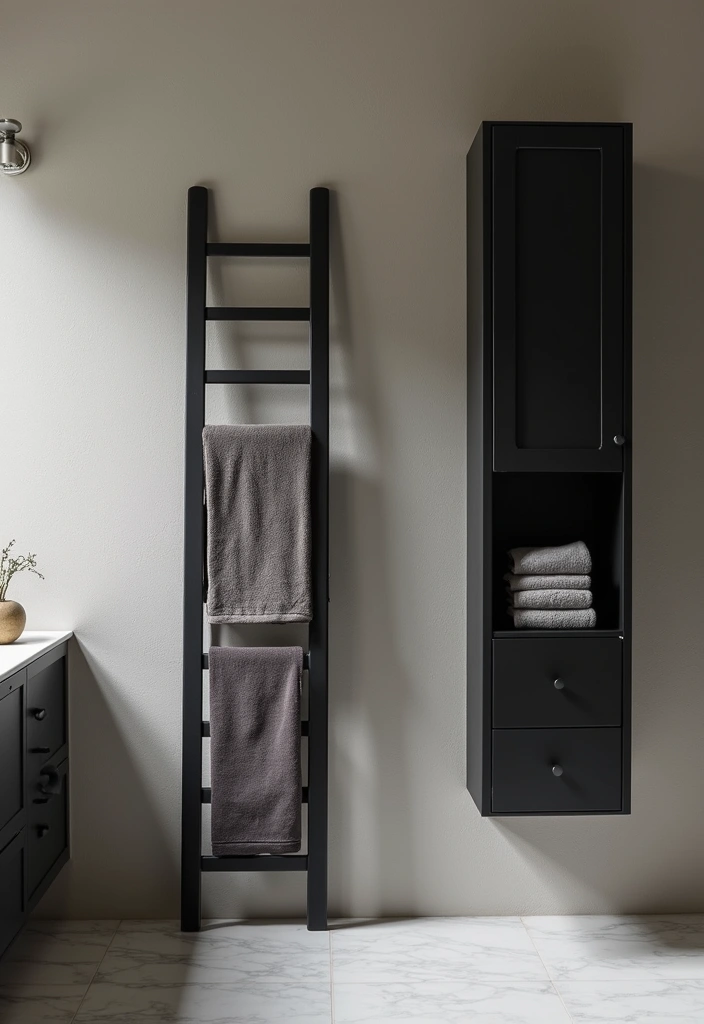 27 Modern Bathroom Design Black And Sleek - 17. Black Towel Storage Solutions 1