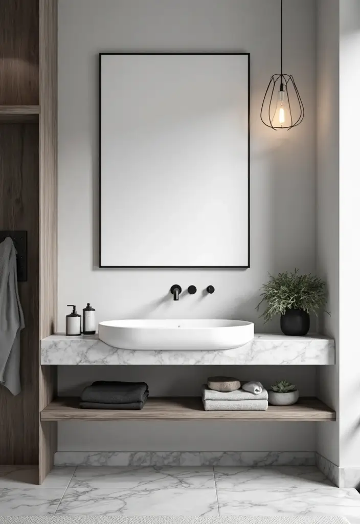 27 Modern Bathroom Design Black And Sleek - 18. Monochrome Artwork 1