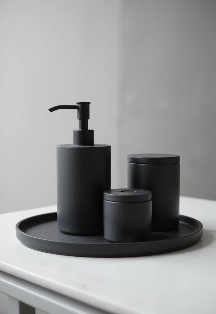 27 Modern Bathroom Design Black And Sleek - 3. Minimalist Black Bathroom Accessories 1