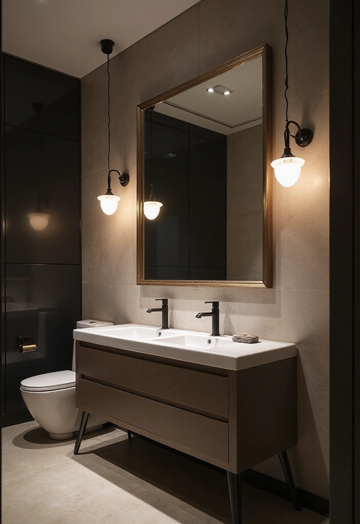 27 Modern Bathroom Design Black And Sleek - 8. Luxurious Black Lighting 1