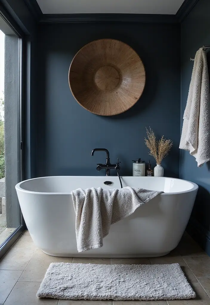 27 Navy And Grey Bathroom Ideas That Feel Calm - 13. Luxurious Textures 1