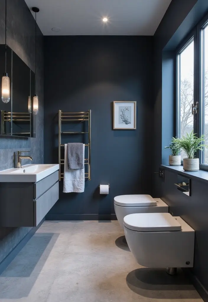 27 Navy And Grey Bathroom Ideas That Feel Calm - 19. Smart Technology 1
