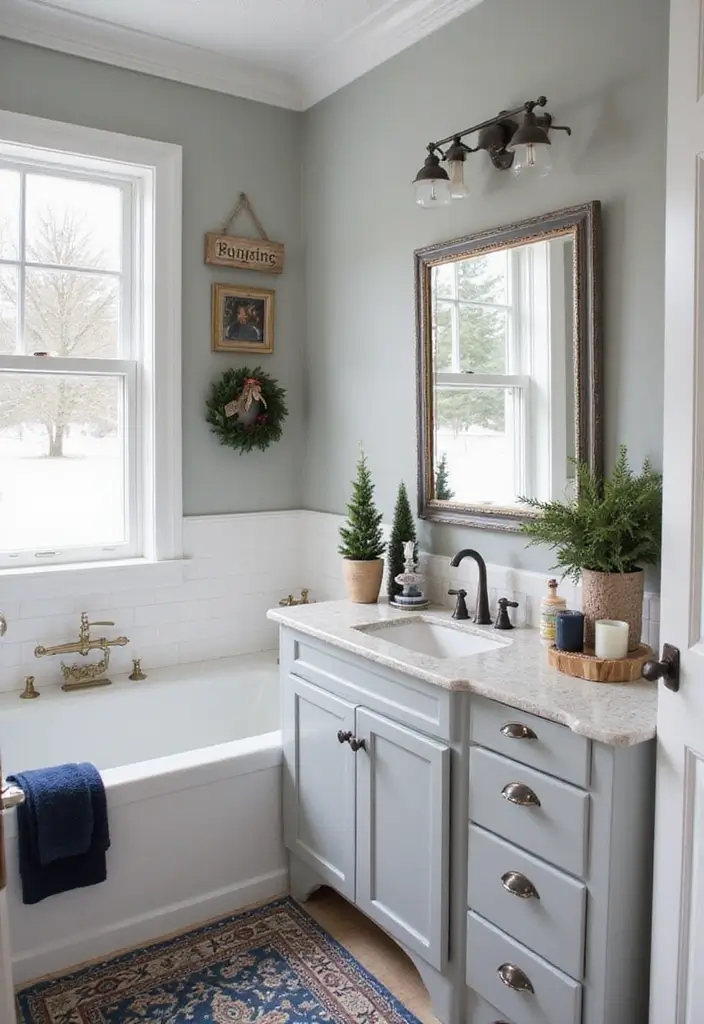 27 Navy And Grey Bathroom Ideas That Feel Calm - 20. Festive Touches 1