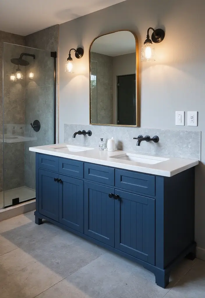 27 Navy And Grey Bathroom Ideas That Feel Calm - 4. Urban Chic 1