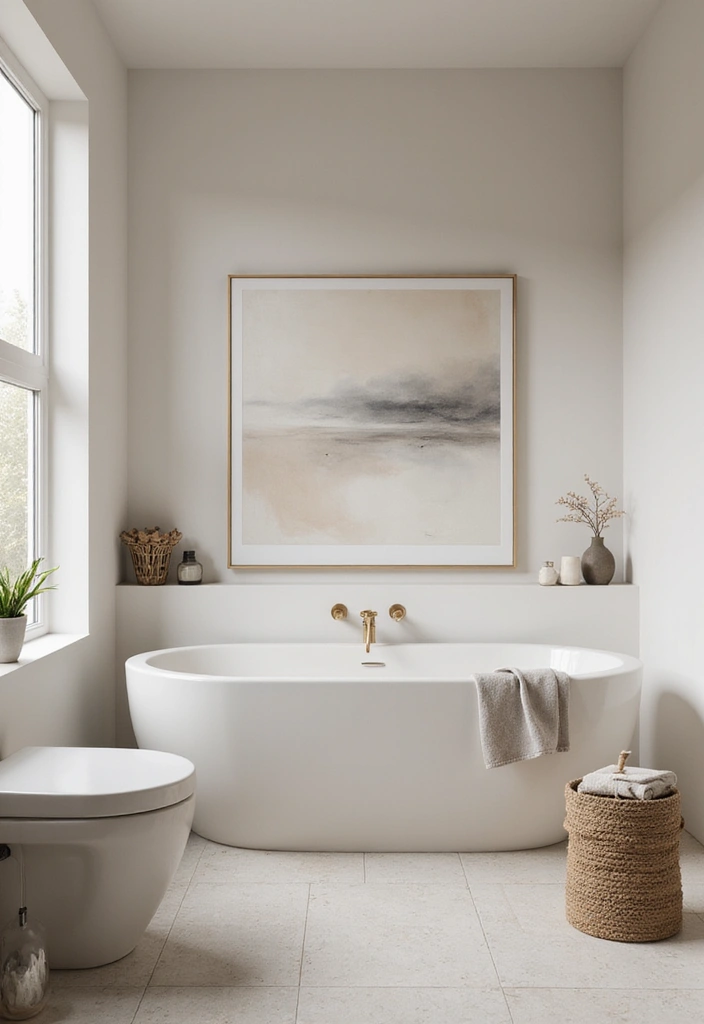 27 Nude Bathroom Ideas That Feel Minimalist - 12. Minimalist Artwork 1