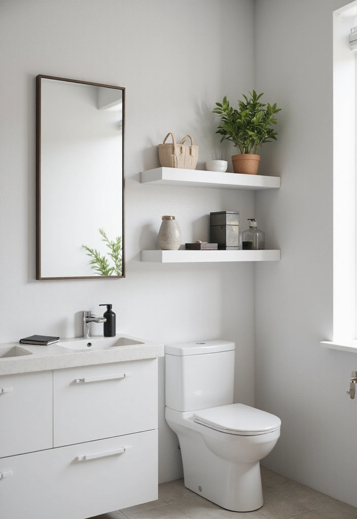 27 Nude Bathroom Ideas That Feel Minimalist - 25. Floating Shelves 1