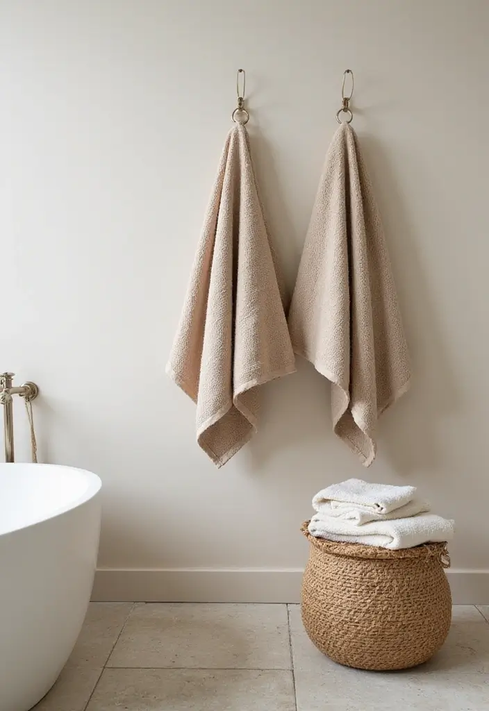 27 Nude Bathroom Ideas That Feel Minimalist - 7. Natural Linens and Towels 1
