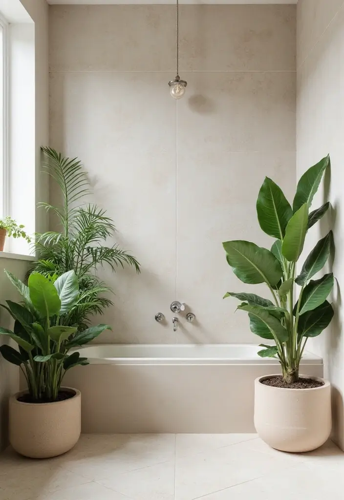27 Nude Bathroom Ideas That Feel Minimalist - 8. Greenery for a Breath of Fresh Air 1