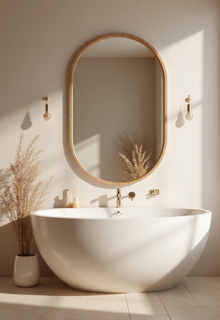 27 Nude Bathroom Ideas That Feel Minimalist - 9. Statement Mirrors 1