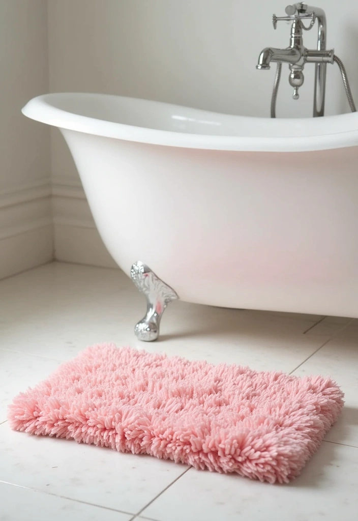 27 Pink White Bathroom Ideas That Feel Soft - 14. Soft Bath Mats 1