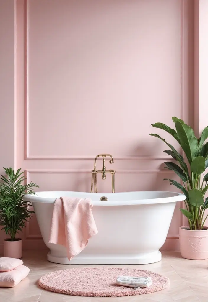 27 Pink White Bathroom Ideas That Feel Soft - 2. Elegant White Bathtub 1