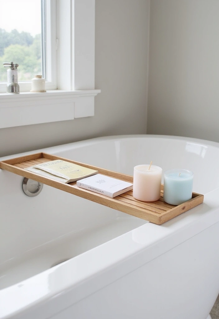 27 Pink White Bathroom Ideas That Feel Soft - 25. Minimalist Bath Caddy 1