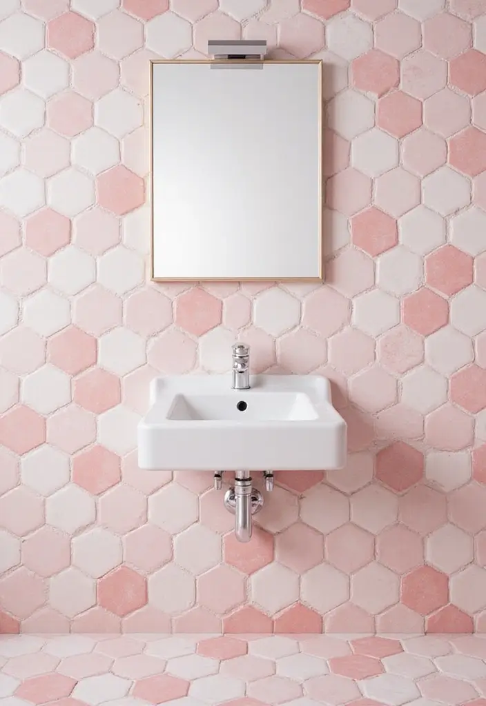27 Pink White Bathroom Ideas That Feel Soft - 3. Pink and White Tile Patterns 1