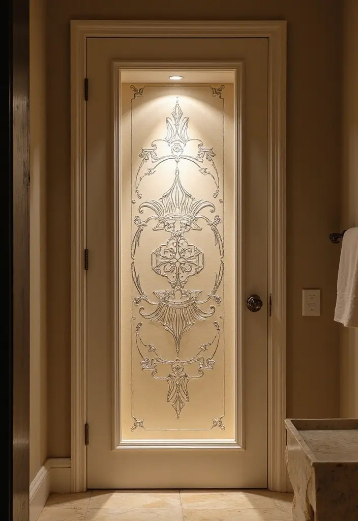 28 Bathroom Door Ideas Indian Style Inspirations - 28. Artistic Etching 1
