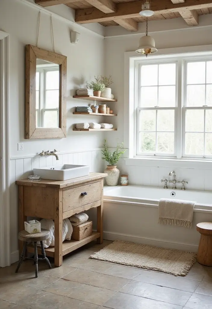 28 Bathroom Ideas Farmhouse Style With Rustic Charm - 13. Country-Style Furnishings 1