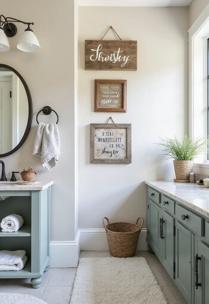 28 Bathroom Ideas Farmhouse Style With Rustic Charm - 18. DIY Decor Projects 1