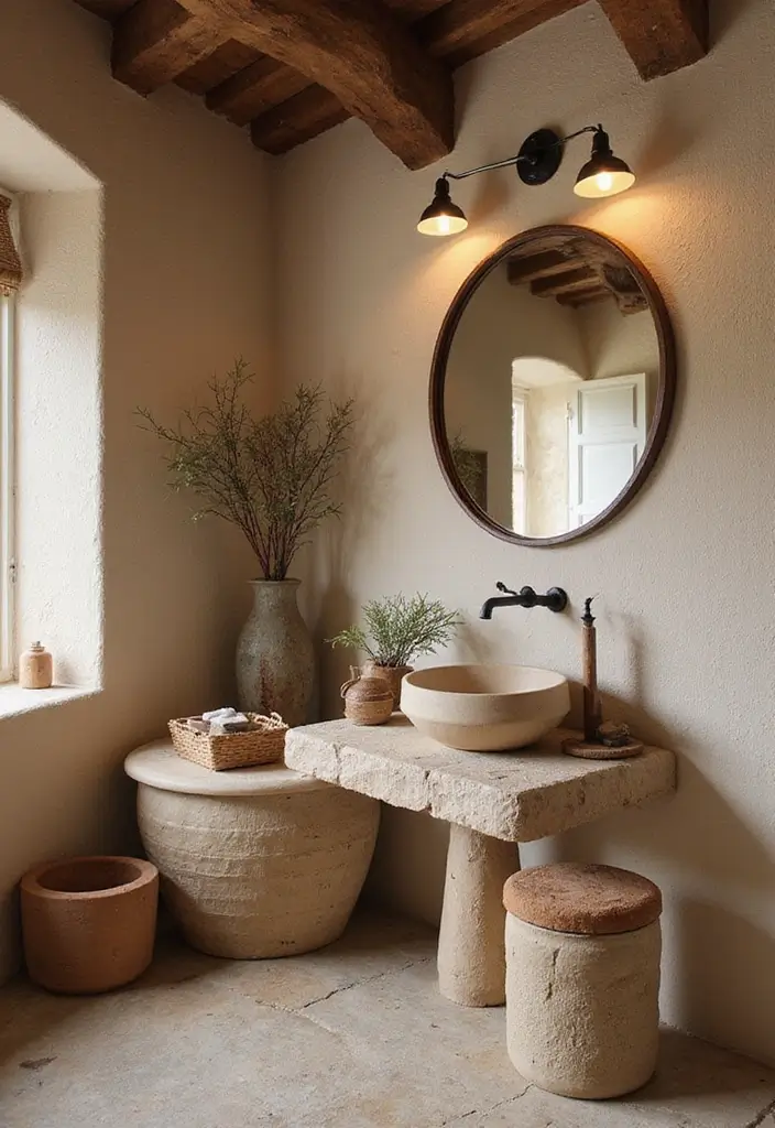 28 Bathroom Ideas Farmhouse Style With Rustic Charm - 19. Earthy Elements 1