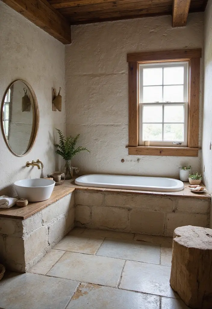 28 Bathroom Ideas Farmhouse Style With Rustic Charm - 23. Layered Textures 1