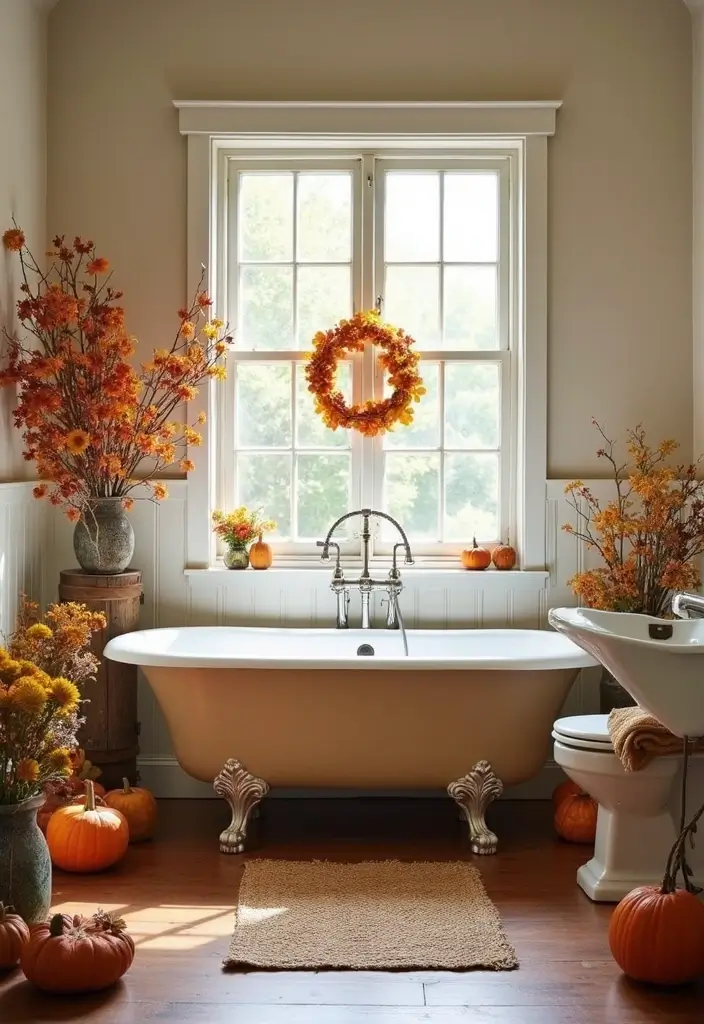 28 Bathroom Ideas Farmhouse Style With Rustic Charm - 26. Seasonal Decor 1
