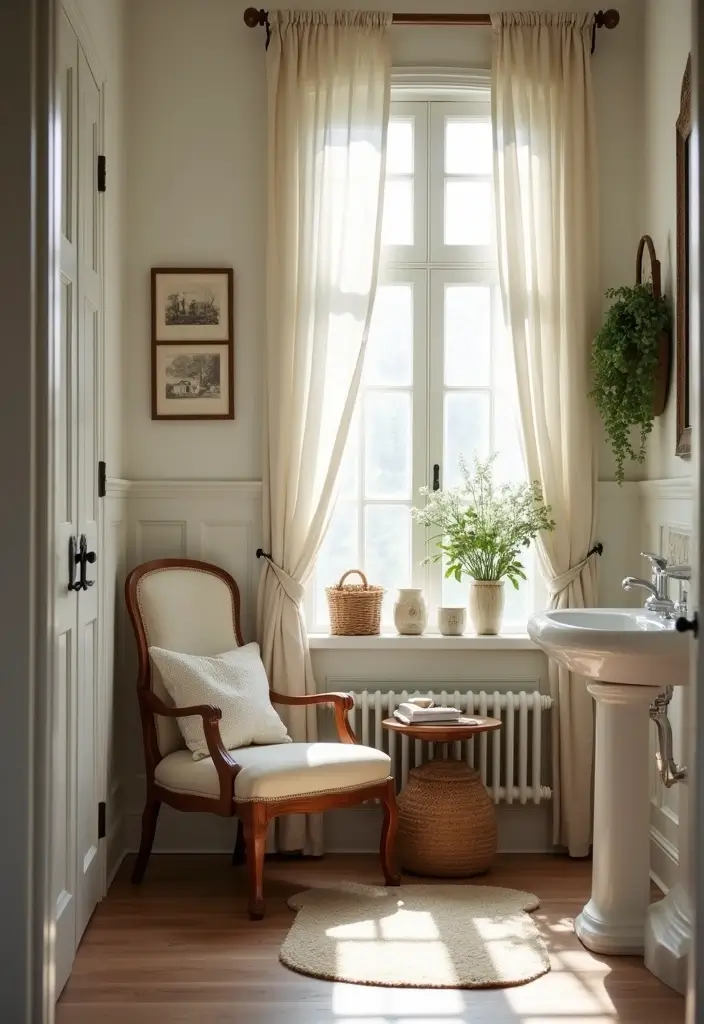 28 Bathroom Ideas Farmhouse Style With Rustic Charm - 28. Cozy Reading Nook 1
