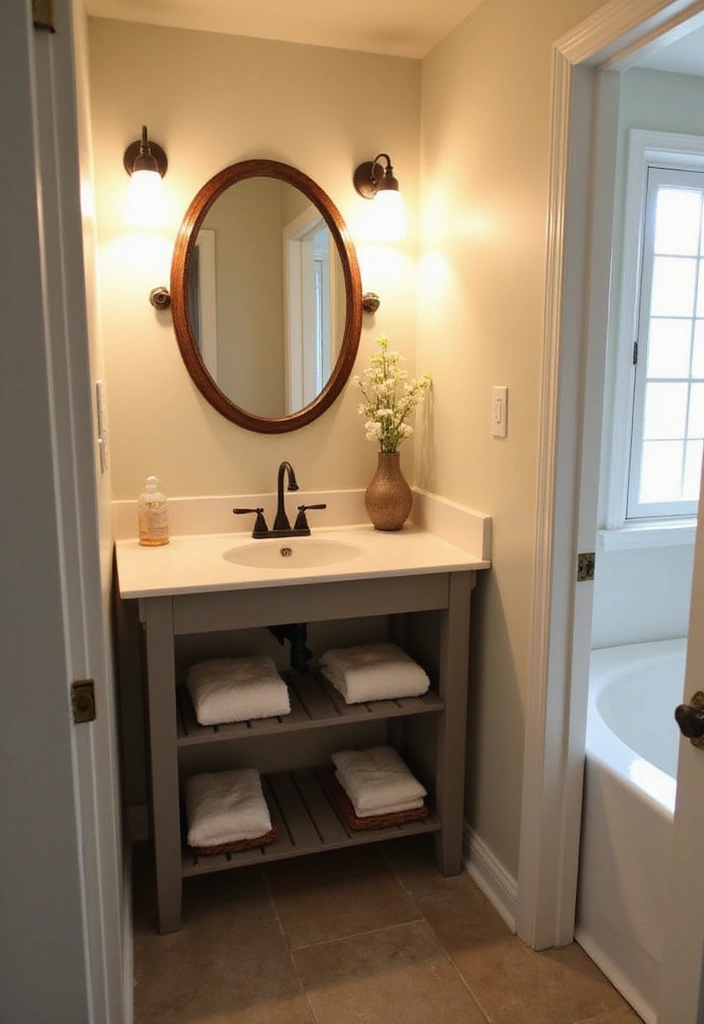 28 Bathroom Nook Ideas That Add Functionality - 2. Corner Vanity 1