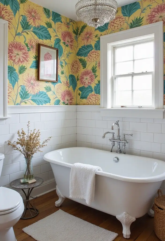 28 Bathroom Nook Ideas That Add Functionality - 24. Washable Wallpaper 1