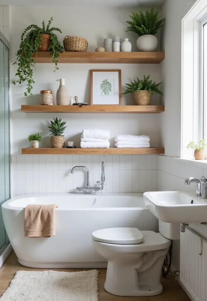 28 Boho Western Bathroom Ideas With Rustic Flair - 10. Open Shelving for Storage 1