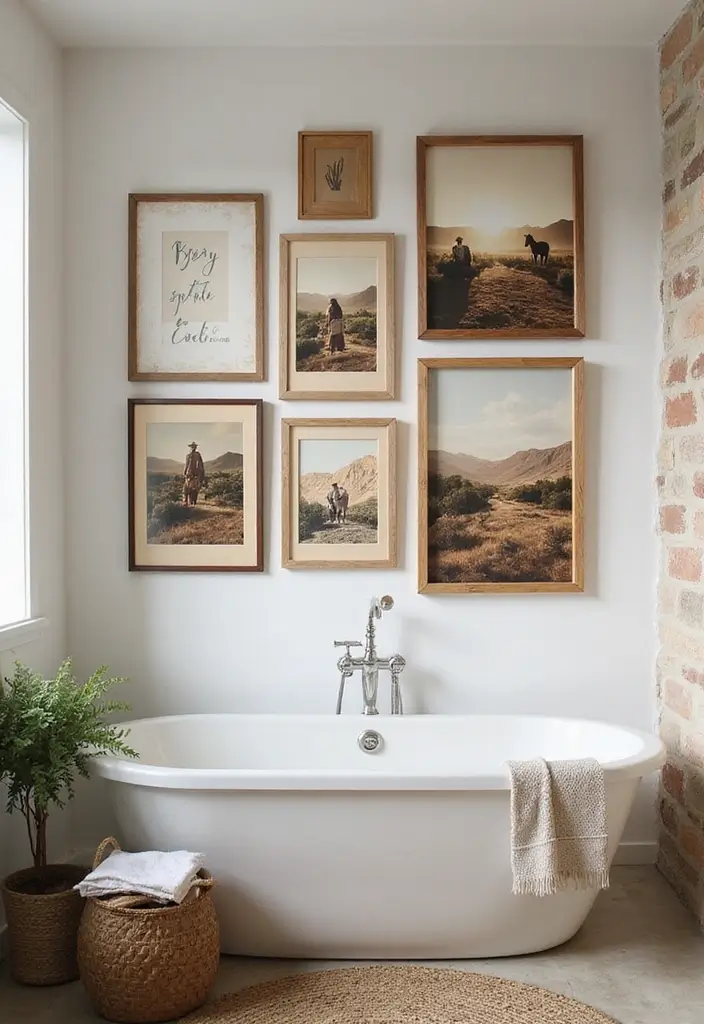 28 Boho Western Bathroom Ideas With Rustic Flair - 14. Breathtaking Wall Art 1