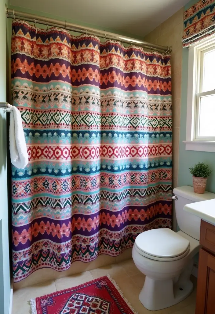 28 Boho Western Bathroom Ideas With Rustic Flair - 15. Custom Shower Curtains 1