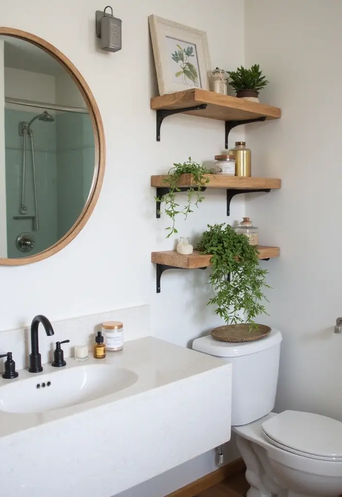 28 Boho Western Bathroom Ideas With Rustic Flair - 27. Thoughtfully Curated Shelves 1