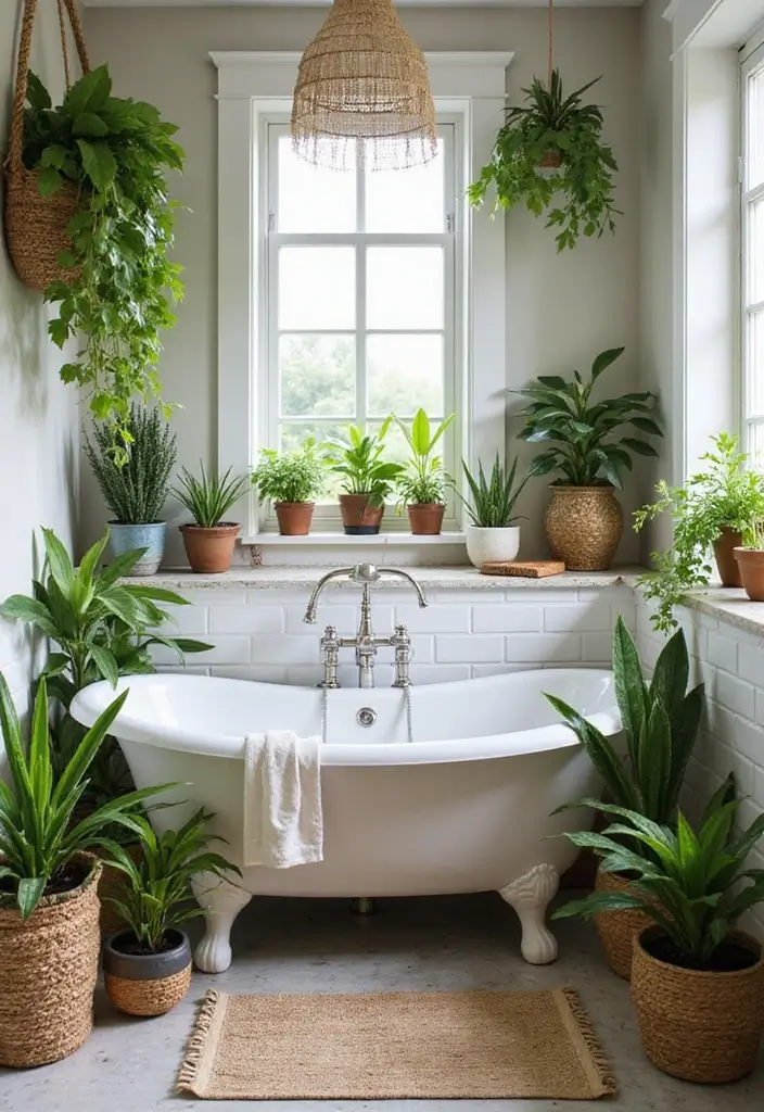28 Boho Western Bathroom Ideas With Rustic Flair - 7. Greenery Galore 1